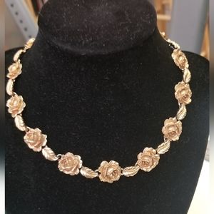 Vintage goldtone roses choker necklace